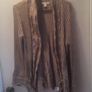 Beige Open Front Cardigan Size L